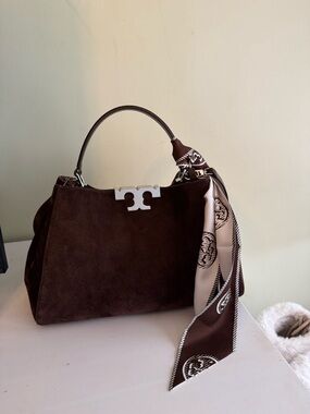 Tory Burch Eleanor satchel large- Top-Handle Women’s Bag in Dark Brown suede